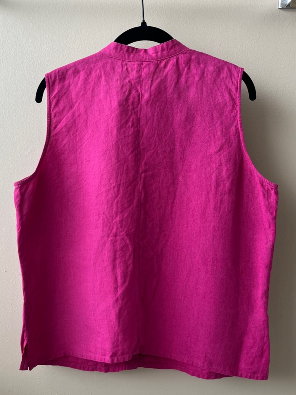 Amanda Smith Fuchsia Sleeveless Linen Button-Down Shirt - Size Large - Picture 3 of 6